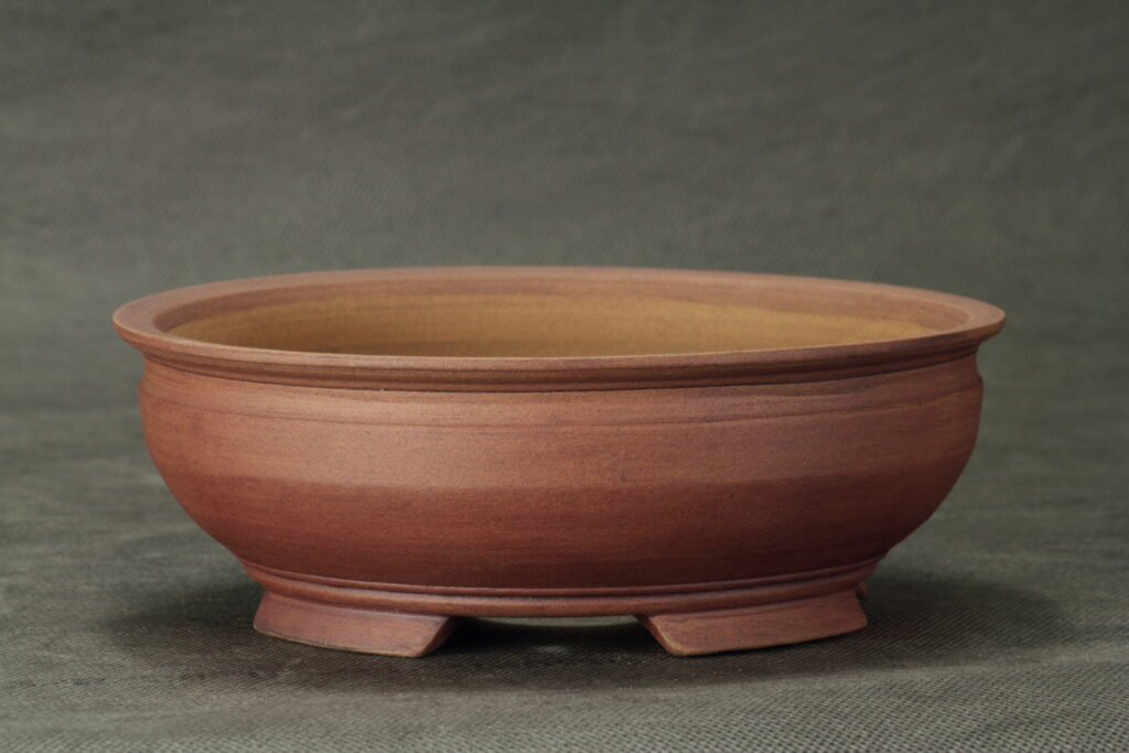 Pot à bonsaï rond en grès roux patiné