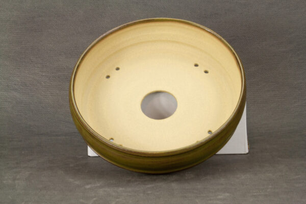 pot à bonsaï rond émaillé vert et brun – Image 3