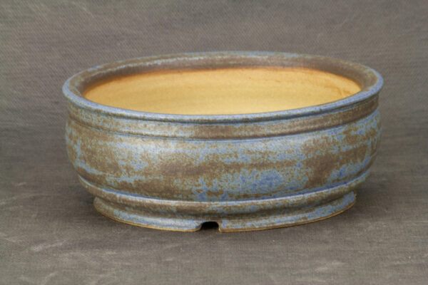 Pot à bonsaï artisanal rond bleu et marron – Image 2