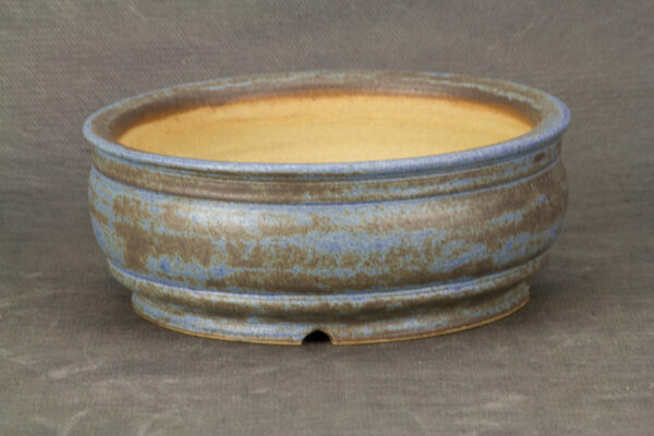 Pot à bonsaï artisanal rond bleu et marron – Image 3