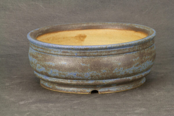 Pot à bonsaï artisanal rond bleu et marron – Image 4