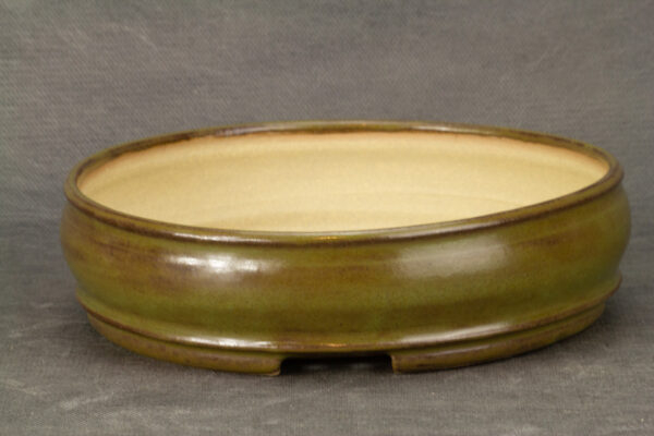 pot à bonsaï rond émaillé vert et brun