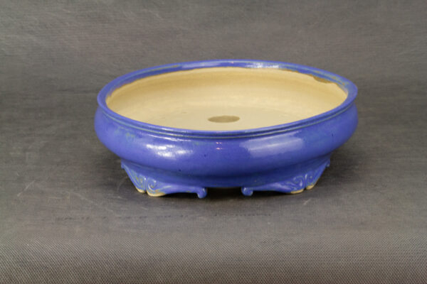Pot à bonsaï ovale émaillé bleu – Image 3