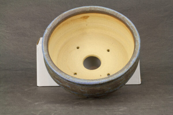 Pot à bonsaï artisanal rond bleu et marron – Image 5