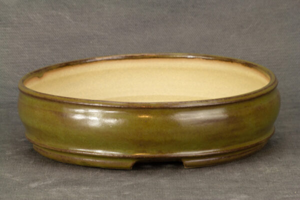 pot à bonsaï rond émaillé vert et brun – Image 4