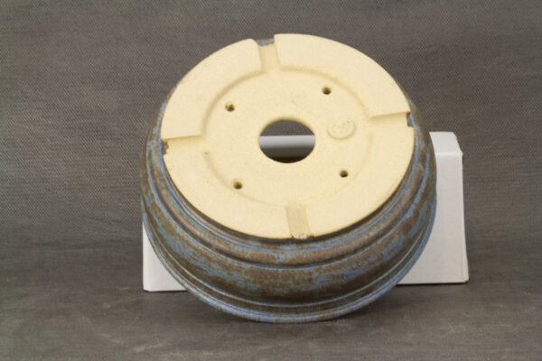 Pot à bonsaï artisanal rond bleu et marron – Image 6