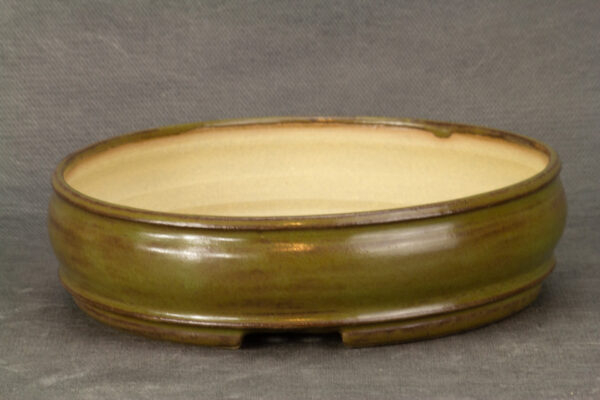 pot à bonsaï rond émaillé vert et brun – Image 5