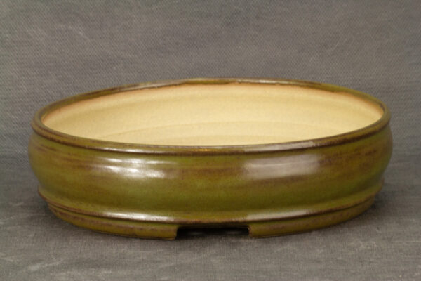 pot à bonsaï rond émaillé vert et brun – Image 6